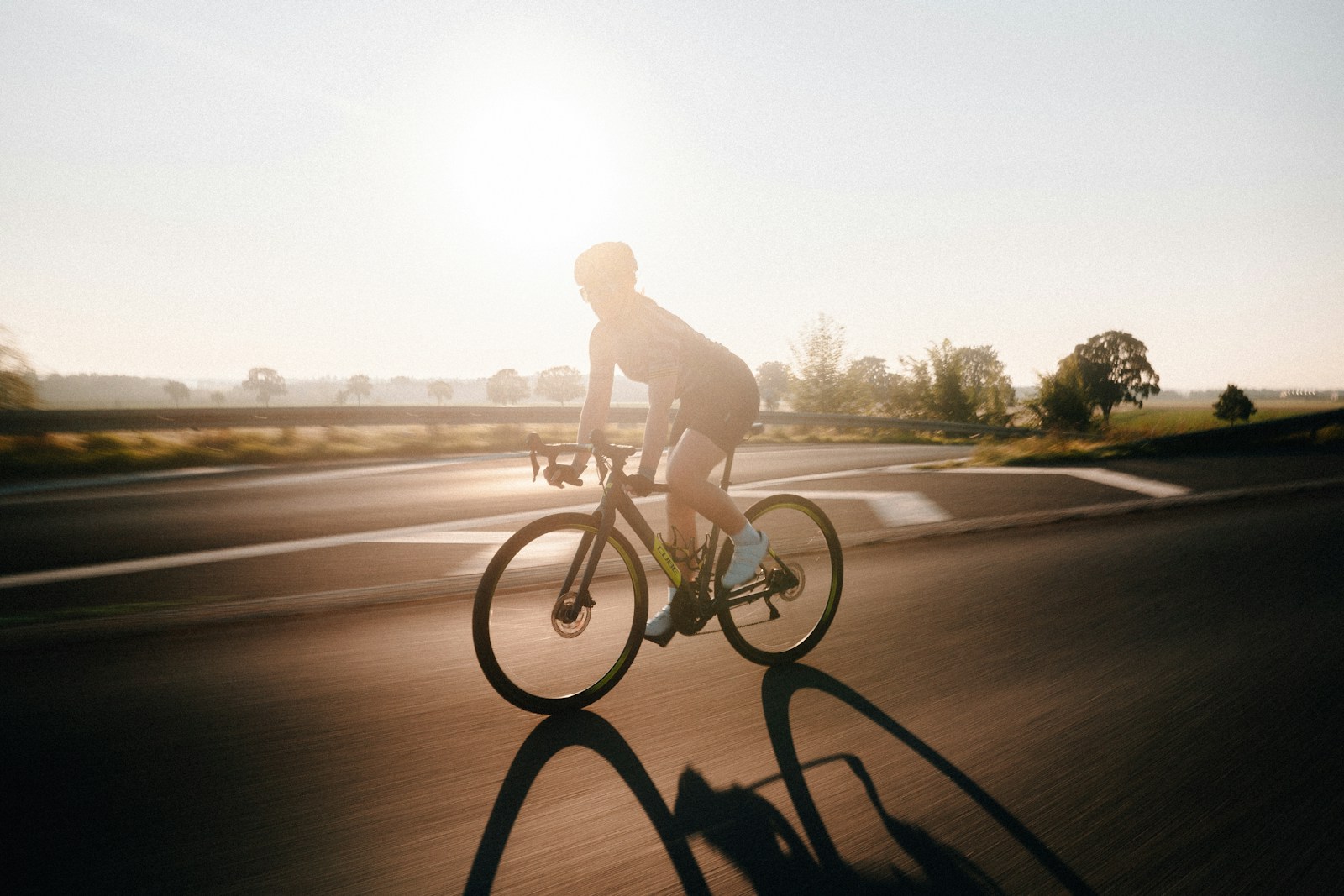 Cyclist riding on city street